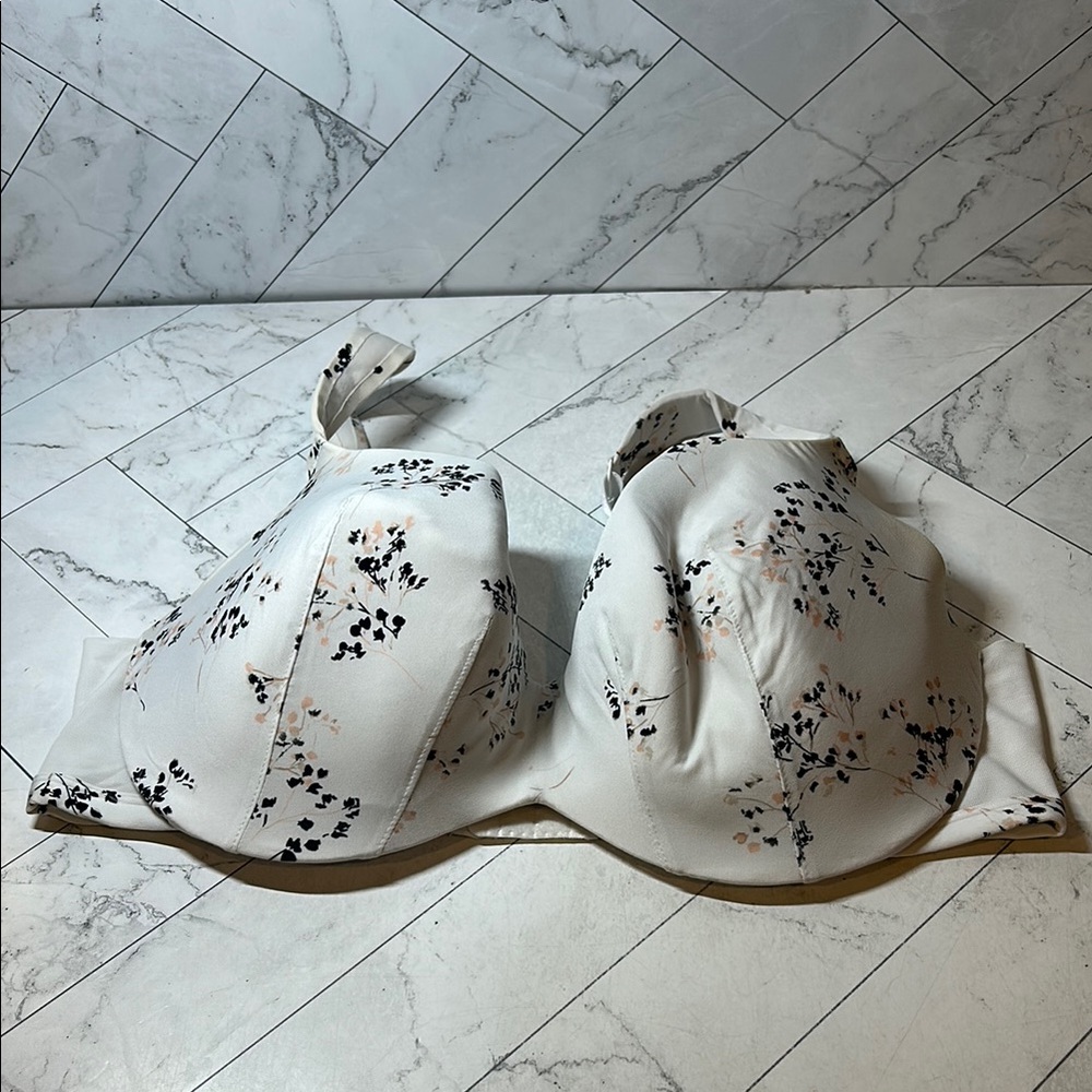 Cacique White Underwire Bra with Black & Blush Floral Print